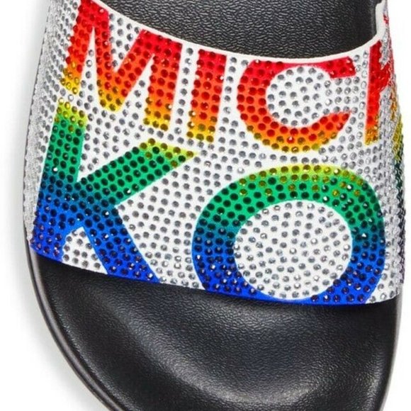 Michael Kors Gilmore Slides White Rainbow Crystals - Picture 8 of 10
